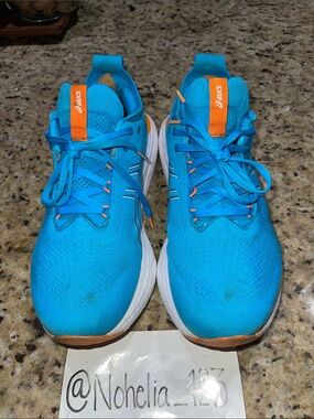 ASICS Gel Nimbus 25 Teal-Blue Running Shoes with Orange Pull Tabs
